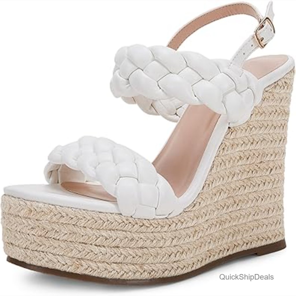 Braided Espadrille Platform Wedge Sandals Open Toe Ankle Buckle